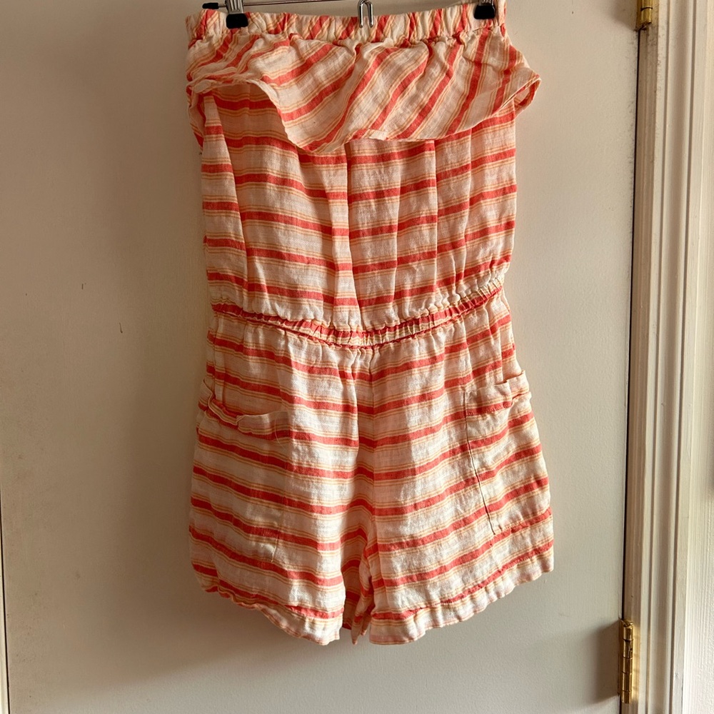 Shoshanna Pink and White Jumpsuit with Ruffled Neckline
